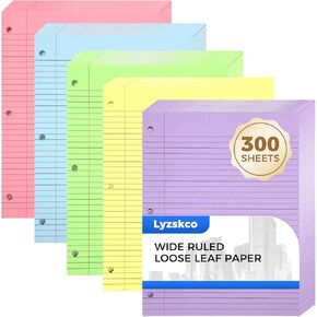 500 Sheets Loose Leaf Binder Paper, Colorful College Ruled Paper, 3-Hole Punched Notebook Paper for School Office, 8" x 10.5" in Kuwait