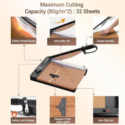 12 Inch Heavy Duty Paper Cutter, Wood Guillotine Paper Cutter & Paper Trimmer, 30 Sheets Capacity Paper Cutting Board for Classroom, Crafting, Cardstock Black in Kuwait