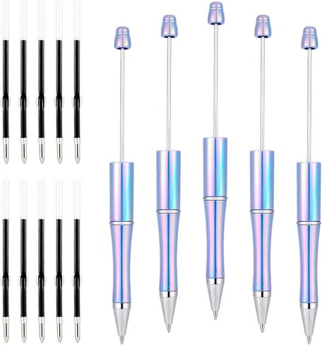 Craftdady 5 Pcs DIY Beadable Pens Plastic Bead Ballpoint Pens brown Shaft Black Ink Beaded Pens with Pen Refills Cool Pens Creative DIY Pen Decoration for Students Back to School Office Supplies in Kuwait