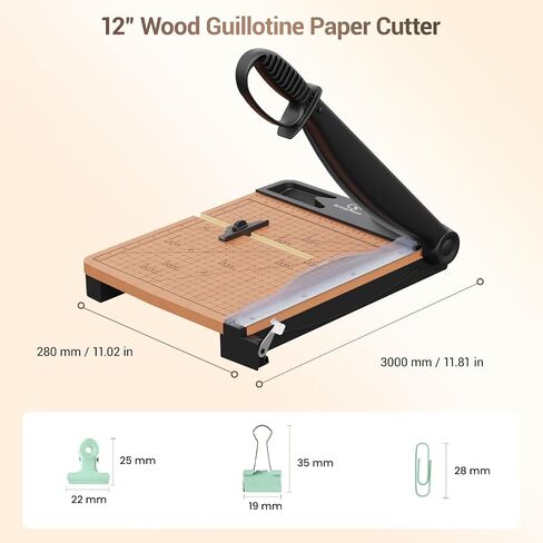 12 Inch Heavy Duty Paper Cutter, Wood Guillotine Paper Cutter & Paper Trimmer, 30 Sheets Capacity Paper Cutting Board for Classroom, Crafting, Cardstock Black in Kuwait