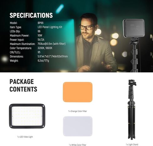 NEWER BASICS 2 Pack LED VIDEO LID LIGHT LIGHTING ATT ، BI COLOL DISTABLE STODIO LIGHTS مع مواقف ومرشحات ، 3200K-5600K 750LUX CRI95 لتسجيل الفيديو للتصوير الفوتوغرافي للبث المباشر ، BP66 in Saudi Arabia