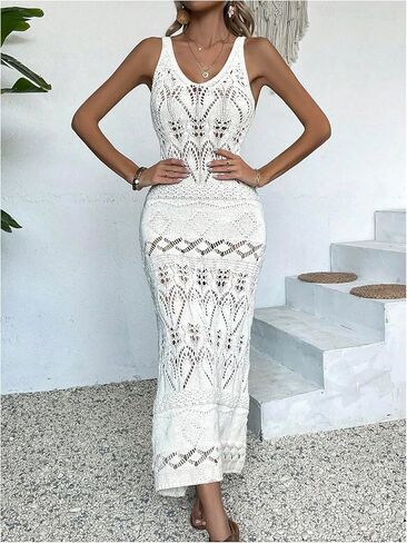 شينهي لباس الكروشيه بدلة السباحة التستر على شاطئ ماكسي ماكسي تغطية Sundress in Kuwait