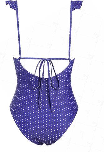 seamoly Vintage Striped Ruffles Trim Tied Plunging Neck One-Piece Swimsuit in Kuwait