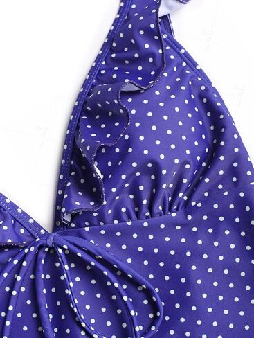 seamoly Vintage Striped Ruffles Trim Tied Plunging Neck One-Piece Swimsuit in Kuwait