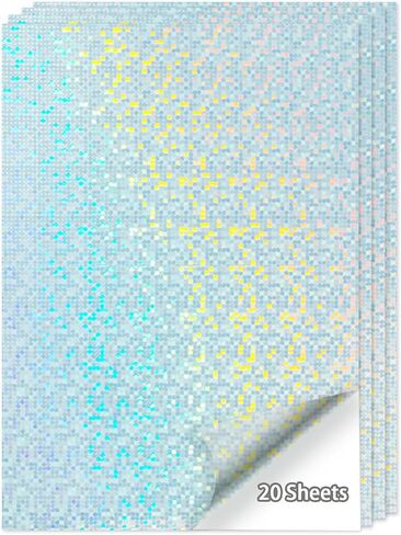 20 Sheets Printable Holographic Sticker Paper,11.7 x 8.3 Inches Printable Waterproof Paper Rainbow Vinyl Sticker Paper for Inkjet or Laser Printer（Laser straw pattern） in Saudi Arabia