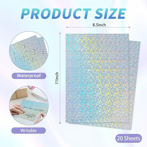 20 Sheets Printable Holographic Sticker Paper,11.7 x 8.3 Inches Printable Waterproof Paper Rainbow Vinyl Sticker Paper for Inkjet or Laser Printer（Laser straw pattern） in Saudi Arabia