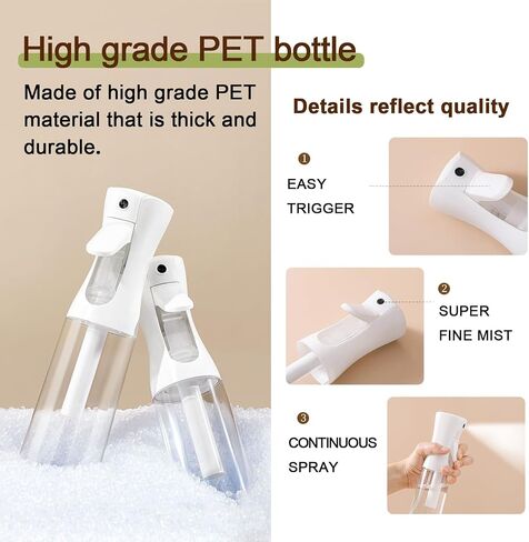 Fine Continously Mist Spray Bottle (10.1oz/300ml) for Body moisturizer Hair styling Cleaning Garden plant care etc.,Hair Mister Misting Continuous Mist Spray Bottle,2Pcs (Black+White) in Saudi Arabia