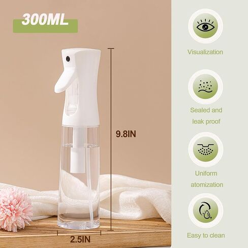 Fine Continously Mist Spray Bottle (10.1oz/300ml) for Body moisturizer Hair styling Cleaning Garden plant care etc.,Hair Mister Misting Continuous Mist Spray Bottle,2Pcs (Black+White) in Saudi Arabia