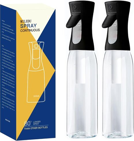 Fine Continously Mist Spray Bottle (10.1oz/300ml) for Body moisturizer Hair styling Cleaning Garden plant care etc.,Hair Mister Misting Continuous Mist Spray Bottle,2Pcs (Black+White) in Kuwait