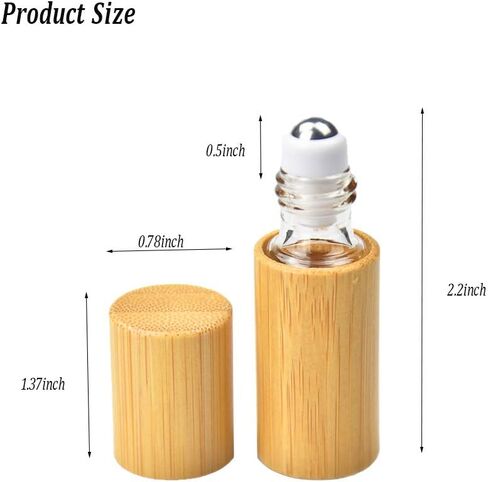 AUHOKY 12Pcs Bamboo Roll on Bottles for Essential Oils, Portable Massage Oil Bottle with Stainless Steel Roller Ball, Reusable Travel Perfumes Sample Lip Gloss Container (1 Opener) (5ML) in Kuwait