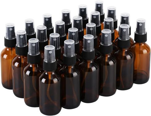 24 Pack Amber Glass Spray Bottles, 2oz/60ml Empty Glass Spray Bottles with Fine Mist, Small Leak Proof Travel Dispenser Bottles for Essential Oils, Bath, Beauty, Hair & Cleaning in Kuwait