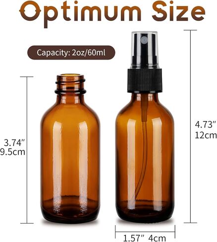 24 Pack Amber Glass Spray Bottles, 2oz/60ml Empty Glass Spray Bottles with Fine Mist, Small Leak Proof Travel Dispenser Bottles for Essential Oils, Bath, Beauty, Hair & Cleaning in Kuwait