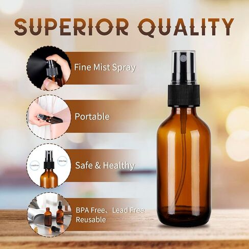 24 Pack Amber Glass Spray Bottles, 2oz/60ml Empty Glass Spray Bottles with Fine Mist, Small Leak Proof Travel Dispenser Bottles for Essential Oils, Bath, Beauty, Hair & Cleaning in Kuwait