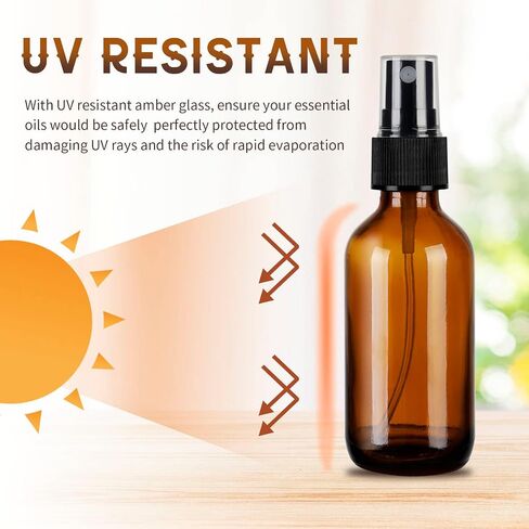 24 Pack Amber Glass Spray Bottles, 2oz/60ml Empty Glass Spray Bottles with Fine Mist, Small Leak Proof Travel Dispenser Bottles for Essential Oils, Bath, Beauty, Hair & Cleaning in Kuwait
