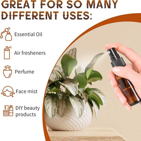 24 Pack Amber Glass Spray Bottles, 2oz/60ml Empty Glass Spray Bottles with Fine Mist, Small Leak Proof Travel Dispenser Bottles for Essential Oils, Bath, Beauty, Hair & Cleaning in Kuwait