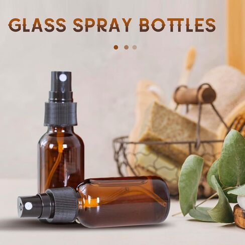 24 Pack Amber Glass Spray Bottles, 2oz/60ml Empty Glass Spray Bottles with Fine Mist, Small Leak Proof Travel Dispenser Bottles for Essential Oils, Bath, Beauty, Hair & Cleaning in Kuwait