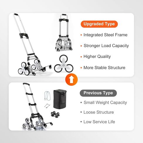 VEVOR Stair Climbing Cart, 260 lbs Capacity Stair Climber Hand Truck and Dolly, Heavy-Duty Folding Trolley Cart with Telescoping Handle, 10 Wheels & 2 Elastic Ropes for Home Shopping Moving Warehouse in Saudi Arabia