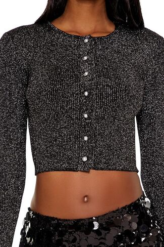 Forever 21 Women's Faux Pearl Glitter Cardigan Sweater in Saudi Arabia