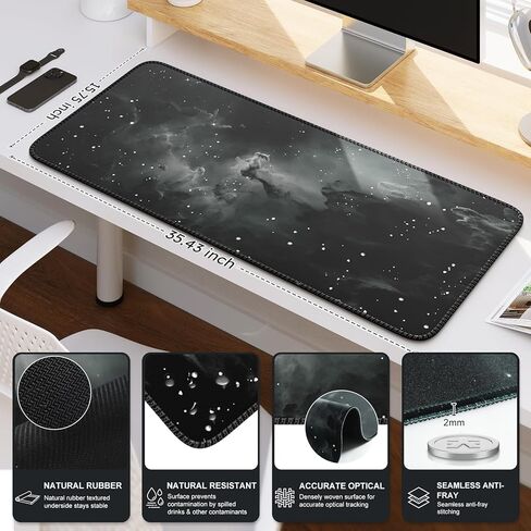 iCasso Black Gaming Mouse Pad, XXL Large Gaming Mousepad, Big Rubber Base Mouse Mat with Stitched Edges, Computer Keyboard Desk Pad for Work, Game, Office, Home (Star Rock) in Kuwait