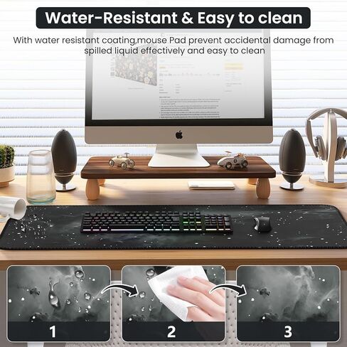iCasso Black Gaming Mouse Pad, XXL Large Gaming Mousepad, Big Rubber Base Mouse Mat with Stitched Edges, Computer Keyboard Desk Pad for Work, Game, Office, Home (Star Rock) in Kuwait