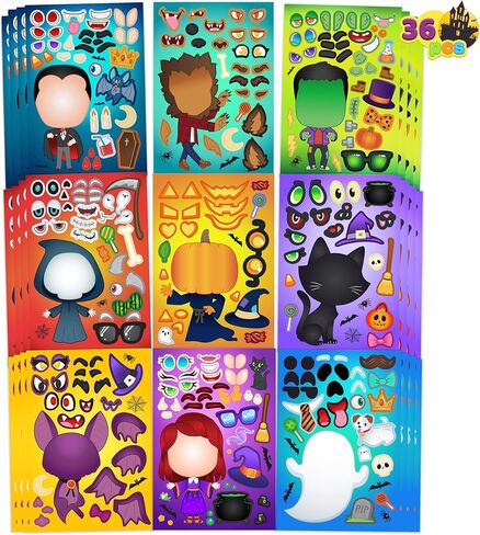 Joyin 36 PCS Halloween Craft Stickers for Kids Party Favor ، اصنع ملصقات الوجه مع تصاميم Witch Vampire ، و DIY Craft Supplies for Halloween Party Game Classroom Antives Goildies Goildies in Kuwait