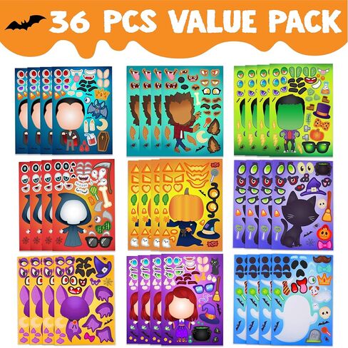 Joyin 36 PCS Halloween Craft Stickers for Kids Party Favor ، اصنع ملصقات الوجه مع تصاميم Witch Vampire ، و DIY Craft Supplies for Halloween Party Game Classroom Antives Goildies Goildies in Kuwait