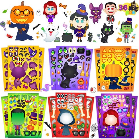 Joyin 36 PCS Halloween Craft Stickers for Kids Party Favor ، اصنع ملصقات الوجه مع تصاميم Witch Vampire ، و DIY Craft Supplies for Halloween Party Game Classroom Antives Goildies Goildies in Kuwait