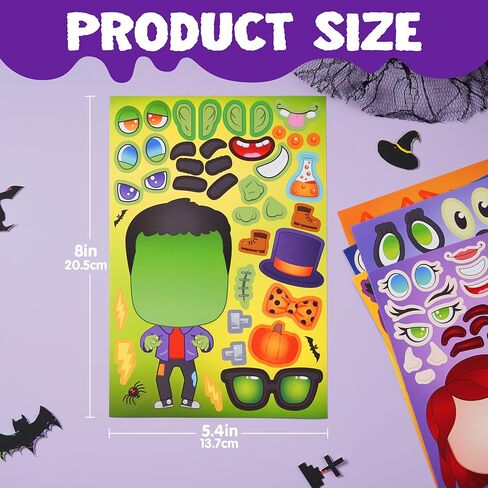 Joyin 36 PCS Halloween Craft Stickers for Kids Party Favor ، اصنع ملصقات الوجه مع تصاميم Witch Vampire ، و DIY Craft Supplies for Halloween Party Game Classroom Antives Goildies Goildies in Kuwait