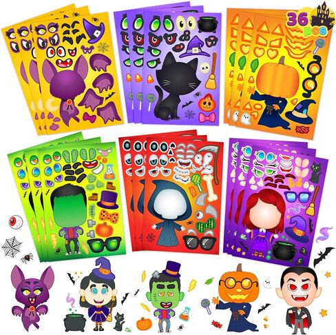 Joyin 36 PCS Halloween Craft Stickers for Kids Party Favor ، اصنع ملصقات الوجه مع تصاميم Witch Vampire ، و DIY Craft Supplies for Halloween Party Game Classroom Antives Goildies Goildies in Kuwait