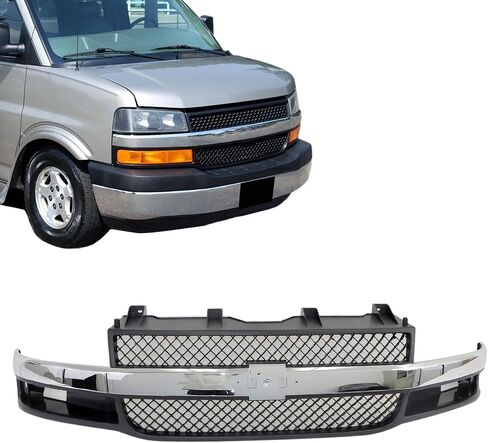 Front Express Grille Grill - Gray Compatible With 2003-2014 Express 1500 & 2003-2021 2500 3500 &2009-2021 Express 4500 GM1200538 in Saudi Arabia
