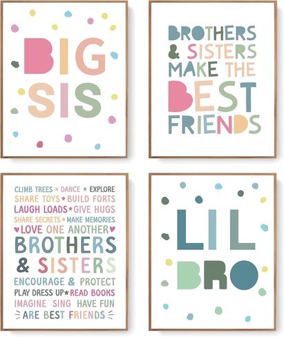 LARTSFRO Brother and Sister Make The Best Friends Wall Art Decor Posters, Baby Boys Gril Nursery Room Playroom Bedroom Bathroom Wall Art Decor, Inspirational Decor for Big Sister Little Brother Nursery Toddler Baby, Gifts for Kids 10x8 Inch Set of 4 Pcs ( in Saudi Arabia