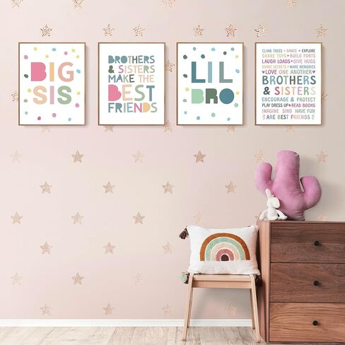 LARTSFRO Brother and Sister Make The Best Friends Wall Art Decor Posters, Baby Boys Gril Nursery Room Playroom Bedroom Bathroom Wall Art Decor, Inspirational Decor for Big Sister Little Brother Nursery Toddler Baby, Gifts for Kids 10x8 Inch Set of 4 Pcs ( in Saudi Arabia