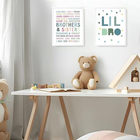 LARTSFRO Brother and Sister Make The Best Friends Wall Art Decor Posters, Baby Boys Gril Nursery Room Playroom Bedroom Bathroom Wall Art Decor, Inspirational Decor for Big Sister Little Brother Nursery Toddler Baby, Gifts for Kids 10x8 Inch Set of 4 Pcs ( in Saudi Arabia