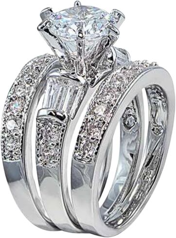 Luxury 925 Sterling Silver Bridal Ring Sets Cut CZ Engagement Rings Bridal ring AAA Cubic Zirconia CZ Full Diamond Engagements Rings Wedding 3pc rings of cubic zircon Jewelry Gift for Women in Saudi Arabia