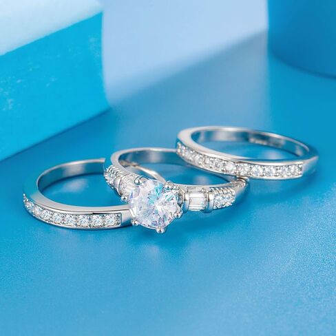 Luxury 925 Sterling Silver Bridal Ring Sets Cut CZ Engagement Rings Bridal ring AAA Cubic Zirconia CZ Full Diamond Engagements Rings Wedding 3pc rings of cubic zircon Jewelry Gift for Women in Saudi Arabia