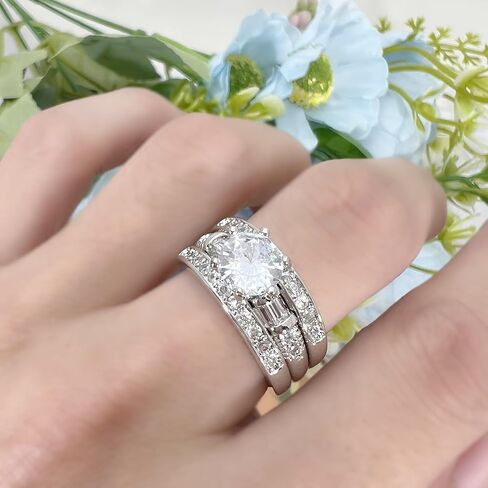 Luxury 925 Sterling Silver Bridal Ring Sets Cut CZ Engagement Rings Bridal ring AAA Cubic Zirconia CZ Full Diamond Engagements Rings Wedding 3pc rings of cubic zircon Jewelry Gift for Women in Saudi Arabia