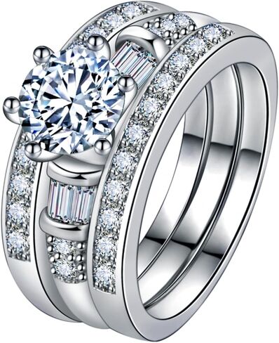 Luxury 925 Sterling Silver Bridal Ring Sets Cut CZ Engagement Rings Bridal ring AAA Cubic Zirconia CZ Full Diamond Engagements Rings Wedding 3pc rings of cubic zircon Jewelry Gift for Women in Saudi Arabia