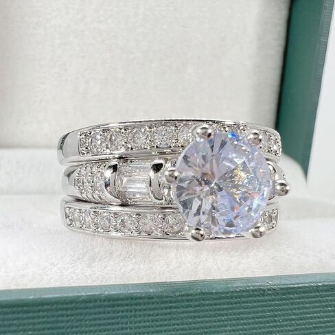 Luxury 925 Sterling Silver Bridal Ring Sets Cut CZ Engagement Rings Bridal ring AAA Cubic Zirconia CZ Full Diamond Engagements Rings Wedding 3pc rings of cubic zircon Jewelry Gift for Women in Saudi Arabia