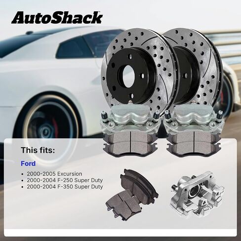 تلقائي خلفي حفر ودوارات الفرامل المحفورة منصات الفرامل السيراميك | استبدال Ford SPORTION 2000-2004 F-250 Super Duty F-350 Super Duty | المطاطية الإلكترونية | مجموعة الفرامل 8-PC | Shadowguard in Saudi Arabia
