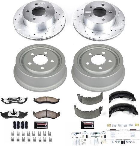Power Stop K15073DK-36 الأمامية والخلفية Z36 Truck & Tow Truck Kit ، وسادات الفرامل الخزفية من ألياف الكربون وطبول الفرامل المحفورة/المحفورة لجيب Cherokee ، Jeep Wrangler ، Jeep Wrangler [طراز محدد] in Saudi Arabia