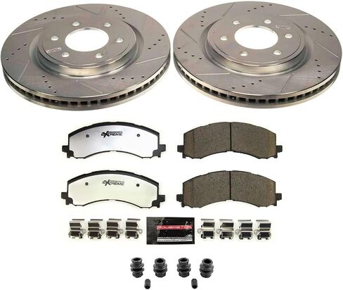 POWESTOP FRONT K8744-36 لوحة فرامل السيراميك من ألياف الكربون مع شاحنة دوار Z36 محفورة ومزودة بالوقوف وسحب لفورد برونكو ، فورد إكسبيديشن ، فورد F-150 ، لينكولن نافيج [موديل محدد] in Saudi Arabia