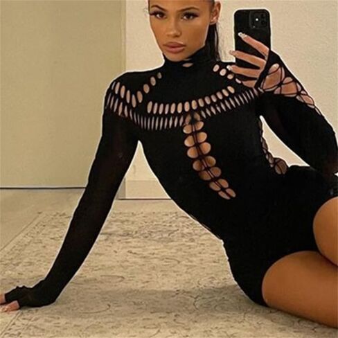 Enfuso Cyber Y2K Punk Sexy Hollow Out Bodysuits القوطية Techwear Techwear Techwear Bodycon Thirts Moto Long Streetwear in Kuwait
