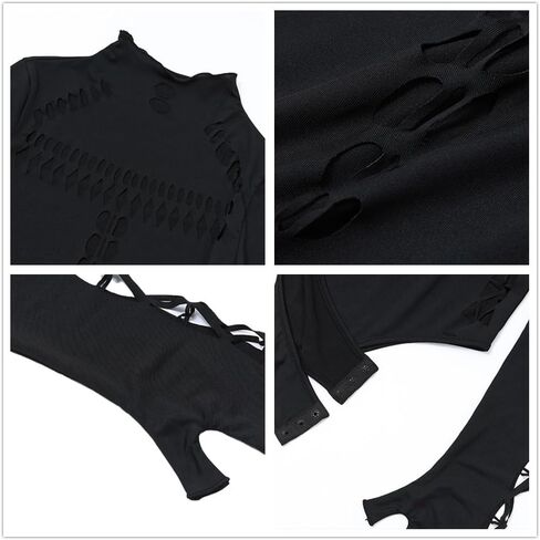 Enfuso Cyber Y2K Punk Sexy Hollow Out Bodysuits القوطية Techwear Techwear Techwear Bodycon Thirts Moto Long Streetwear in Kuwait