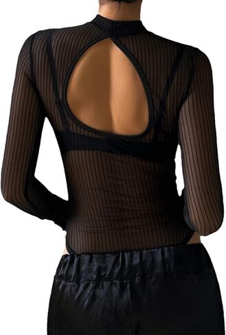 ENFUSO Cyber Y2k Punk Sexy Hollow Out Bodysuits Gothic Techwear Turtleneck Bodycon T-shirts Moto Long Sleeve Streetwear in Saudi Arabia