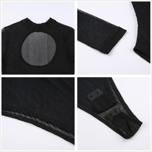 ENFUSO Cyber Y2k Punk Sexy Hollow Out Bodysuits Gothic Techwear Turtleneck Bodycon T-shirts Moto Long Sleeve Streetwear in Saudi Arabia
