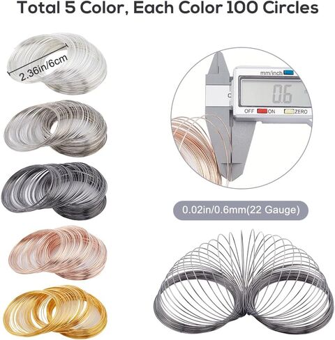 500 Loops 22 Gauge Steel Memory Wire Bracelets Bulk Jewelry Memory Wire Beading gold cuff bangle Findings for Jewelry Making Supplies DIY Crafts Bracelets Rings Necklace Wrap Art Creations in Kuwait