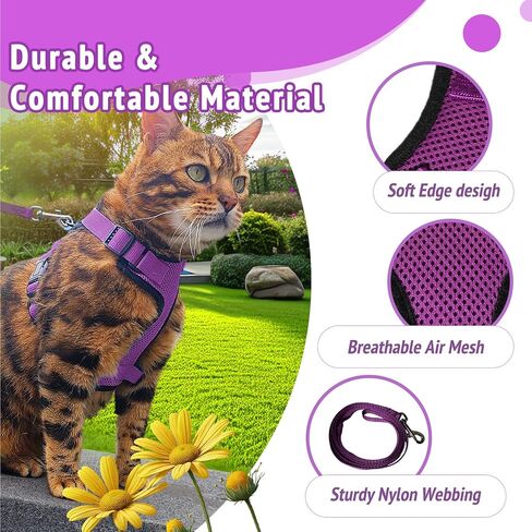 Cat Harness and Leash Set,Escape Proof Adjustable Cat Harness,Soft and Breathable Kitten Harness and Leash with Reflective Strips for Walking and Traveling(Black,S) in Saudi Arabia