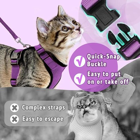 Cat Harness and Leash Set,Escape Proof Adjustable Cat Harness,Soft and Breathable Kitten Harness and Leash with Reflective Strips for Walking and Traveling(Black,S) in Saudi Arabia
