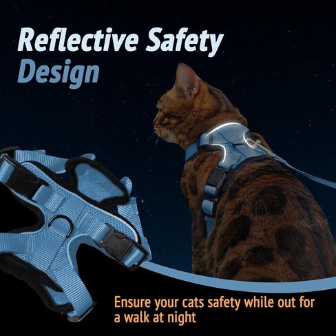 Cat Harness and Leash Set,Escape Proof Adjustable Cat Harness,Soft and Breathable Kitten Harness and Leash with Reflective Strips for Walking and Traveling(Black,S) in Saudi Arabia