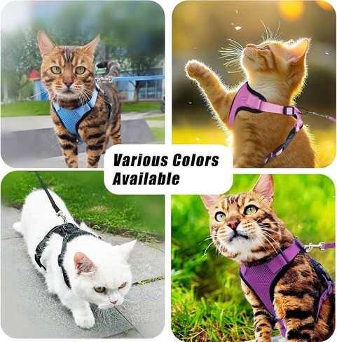 Cat Harness and Leash Set,Escape Proof Adjustable Cat Harness,Soft and Breathable Kitten Harness and Leash with Reflective Strips for Walking and Traveling(Black,S) in Saudi Arabia